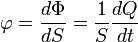 \varphi= \frac{d\Phi}{dS}= \frac{1}{S} \frac{dQ}{dt}\,