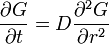 \frac{\partial G}{\partial t} = D\frac{\partialˆ2 G}{\partial rˆ2}